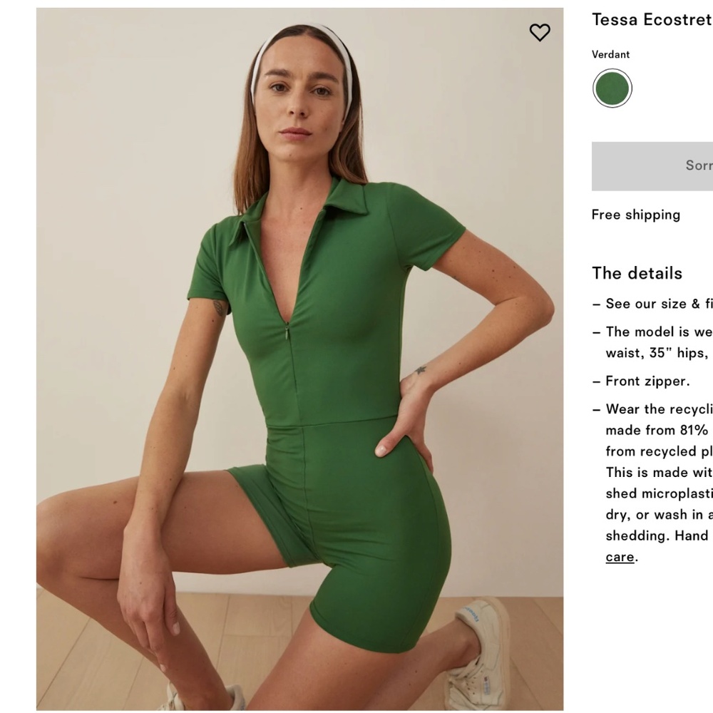 Reformation Green Short Sleeve Jumpsuit